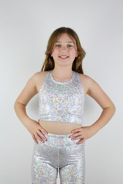 White Sparkle Girls Crop Top | Dance & Activewear