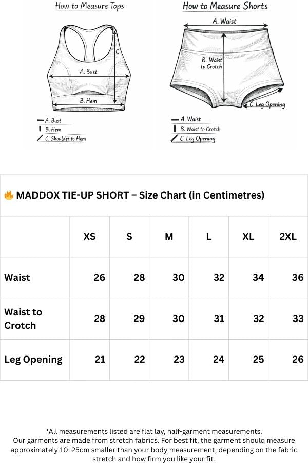 Garment measurements for Maddox Cobalt Tie up Gym Short