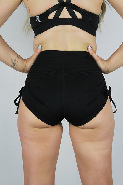 Matte Black Tie up Gym Short