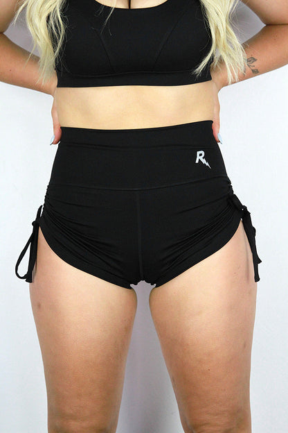 Matte Black Tie up Gym Short