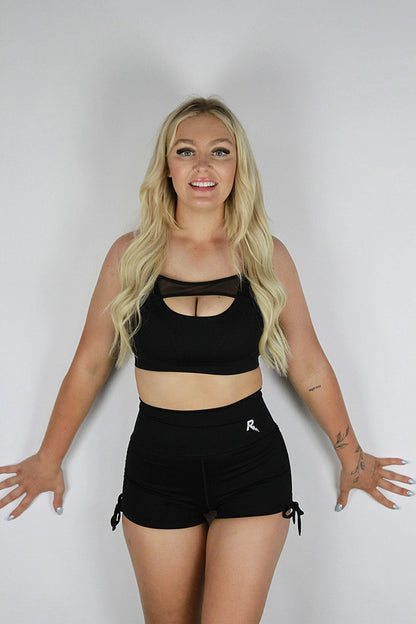 Matte Black Tie up Gym Short