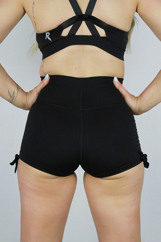 Matte Black Tie up Gym Short