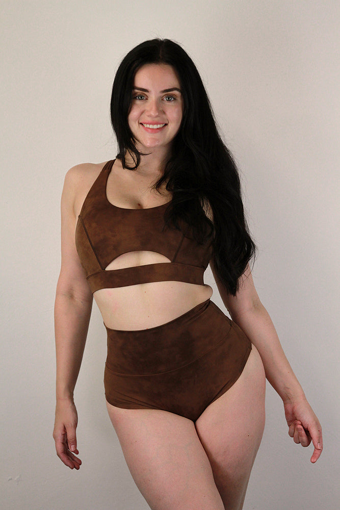 Rarr Designs Brown Marble Trinity Strappy Sports Bra pole wear