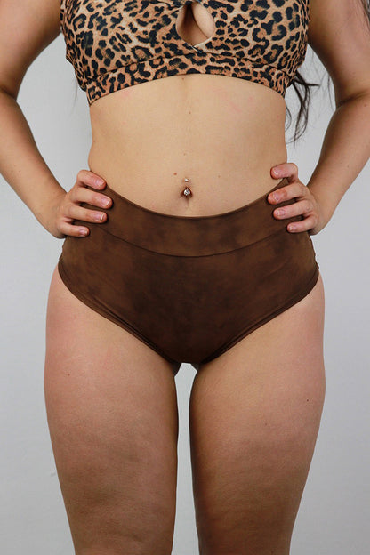 Rarr designs Brown Marble Mid Waisted BRAZIL Scrunch Bum Shorts_PoleWearfront