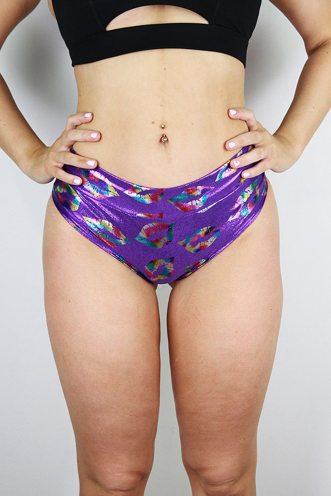 Rarr designs Kiss BRAZIL Fit Scrunchie Bum Shorts PURPLE front
