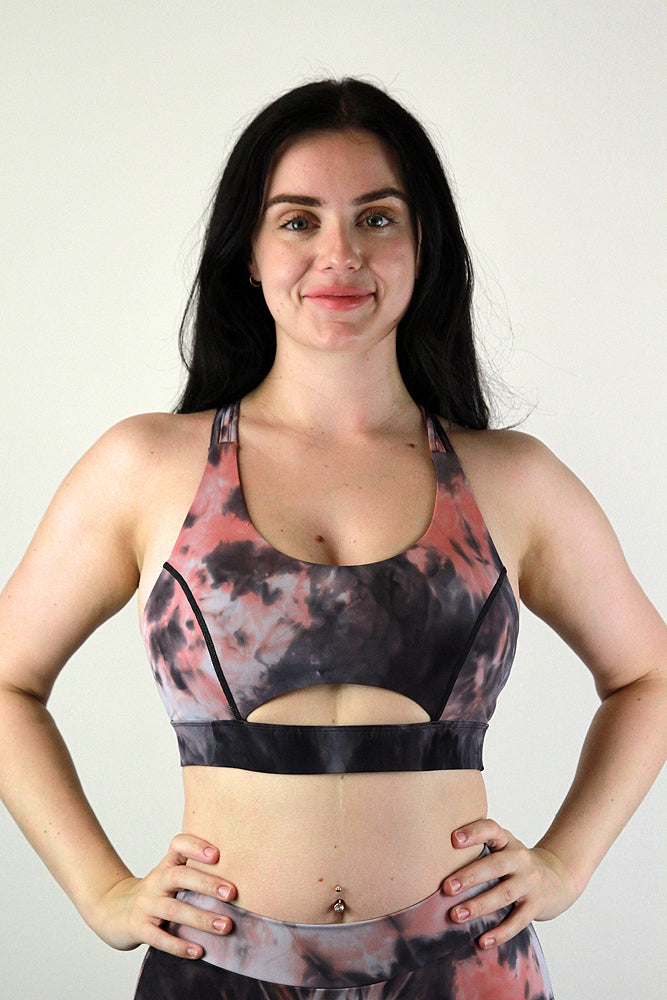 Rarr designs Pink Marble Trinity Strappy Sports Bra front