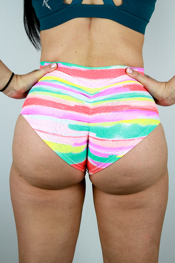 Rarr designs Sherbet Mid Waisted BRAZIL Scrunchie Bum Shorts_PoleWear Rarrdesigns back