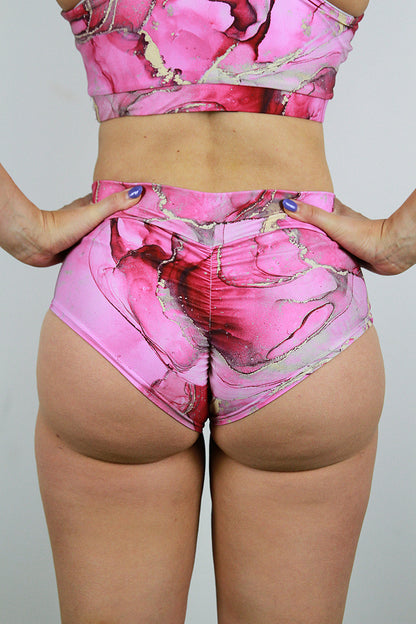 Celestial Mid Waisted BRAZIL Scrunch Bum Shorts – RASPBERRY | Pole Wear – Rarr Designs