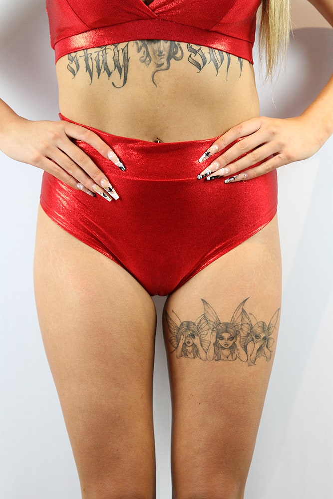 Rarr designs Red Sparkle High Waisted BRAZIL Scrunchie Bum Shorts