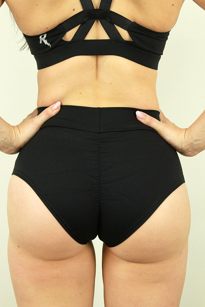 Rarr designs Matte Black High Waisted BRAZIL Scrunchie Bum Shorts