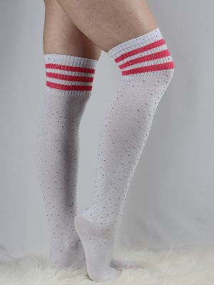 Rarr Designs Rhinestone Knee High Football Socks White Pink