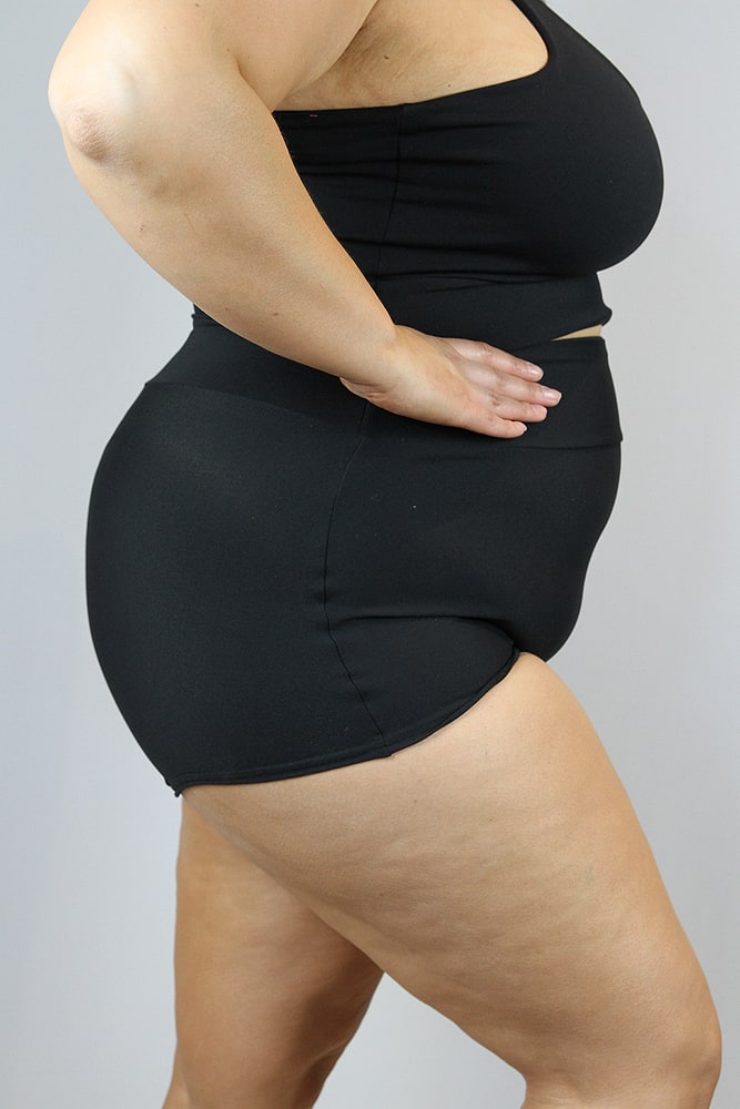 Matte Black High Waisted Cheeky Shorts - Plus Size