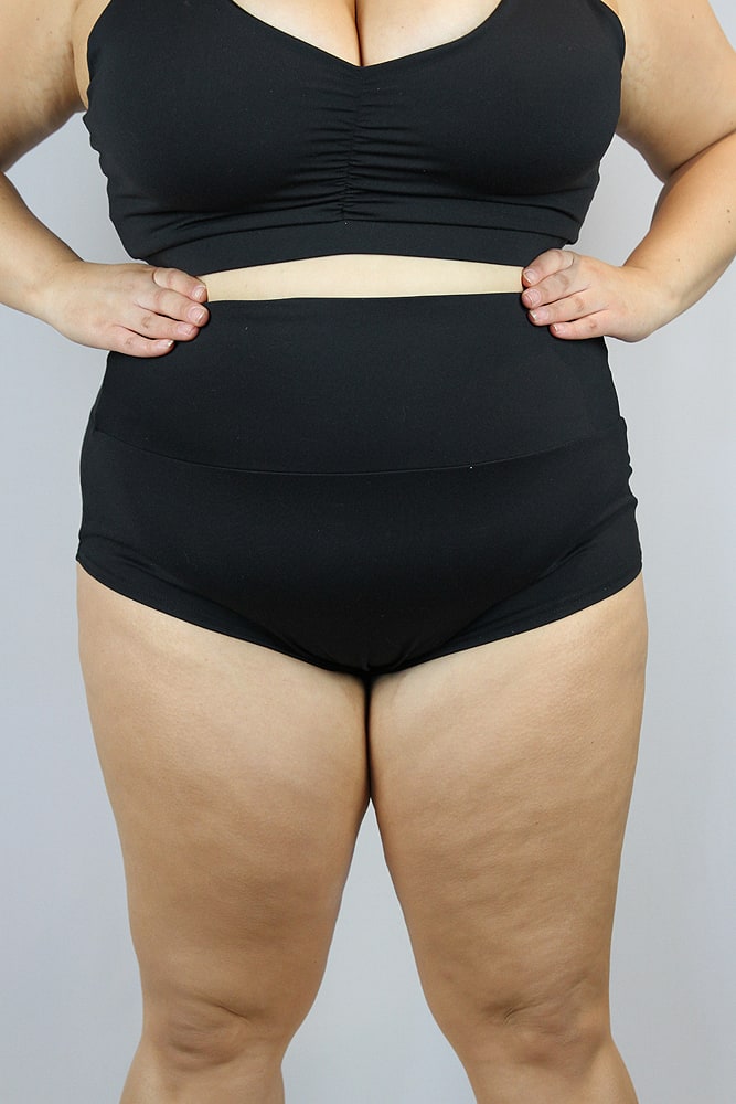 Matte Black High Waisted BRAZIL Scrunchie Bum Shorts - Plus Size