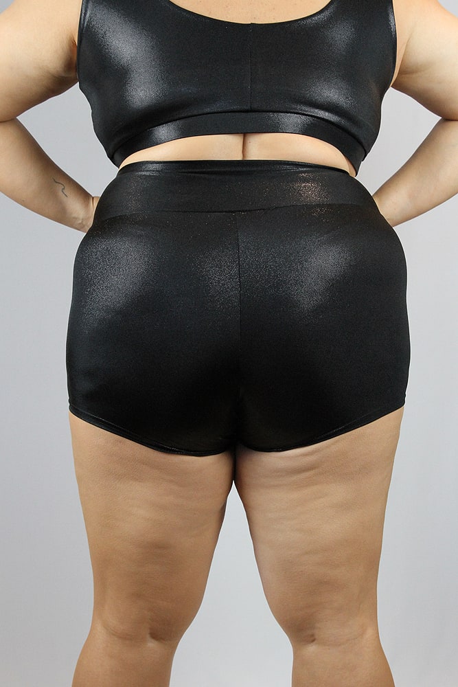 Black Sparkle High Waisted Cheeky Shorts – Plus Size