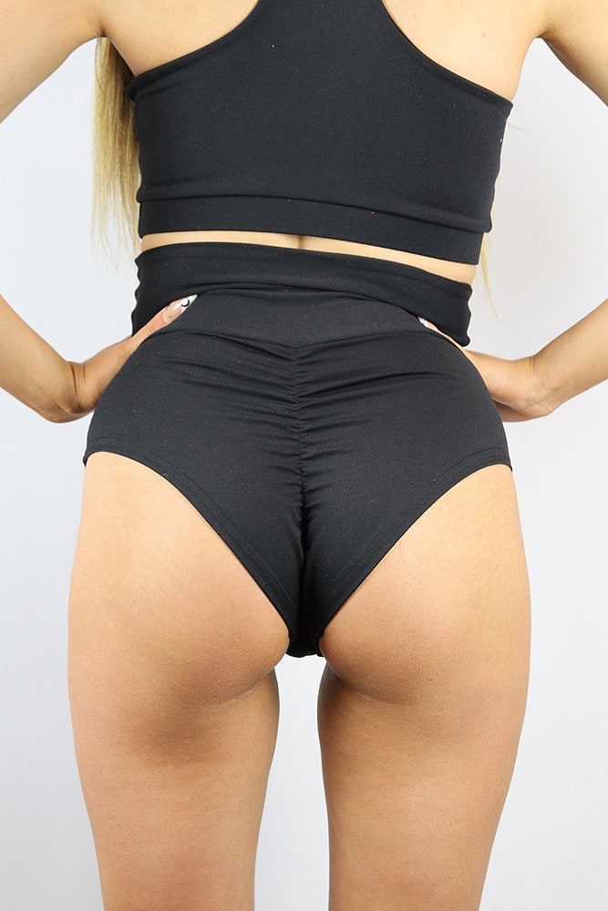 Rarr designs Matte Black SUPER High Waisted BRAZIL Scrunchie Bum Shorts