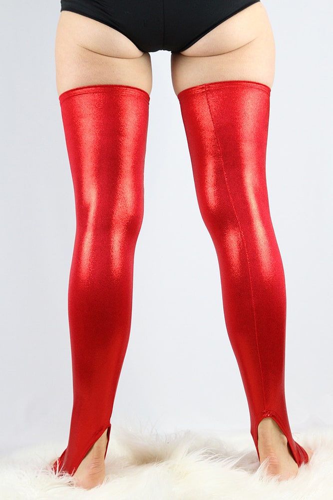 Red Sparkle Extra long Stirr-up Spandex Legwarmers/ Knee High Socks