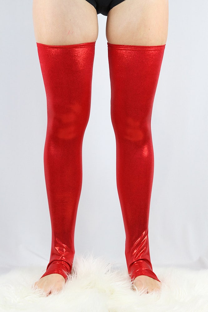 Red Sparkle Extra long Stirr-up Spandex Legwarmers/ Knee High Socks
