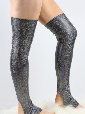 Silver Sparkle Extra long Stirr-up Spandex Legwarmers/ Knee High Socks