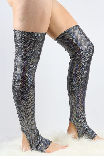 Silver Sparkle Extra long Stirr-up Spandex Legwarmers/ Knee High Socks
