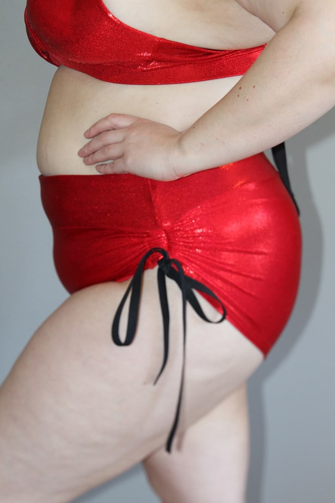 Rarr Designs Red Sparkle High Waisted Tie Up Side Short - Plus Size