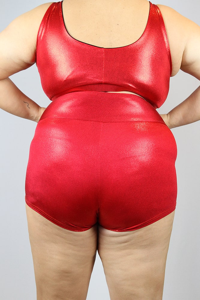Rarr Designs Red Sparkle High Waisted Cheeky Shorts - Plus Size