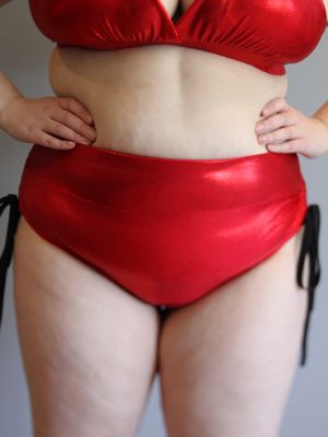 Rarr Designs Red Sparkle High Waisted Tie Up Side Short - Plus Size