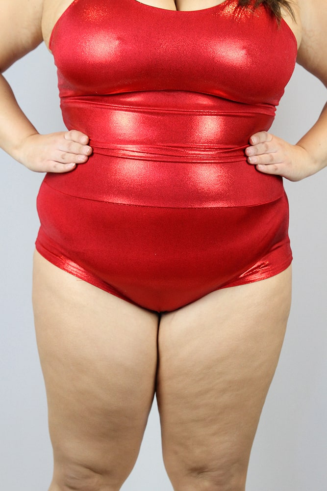 Rarr Designs Red Sparkle High Waisted BRAZIL Scrunchie Bum Shorts - Plus Size