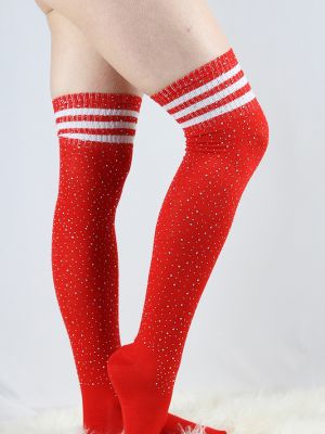 Rarr Designs Rhinestone Knee High Football Socks Red