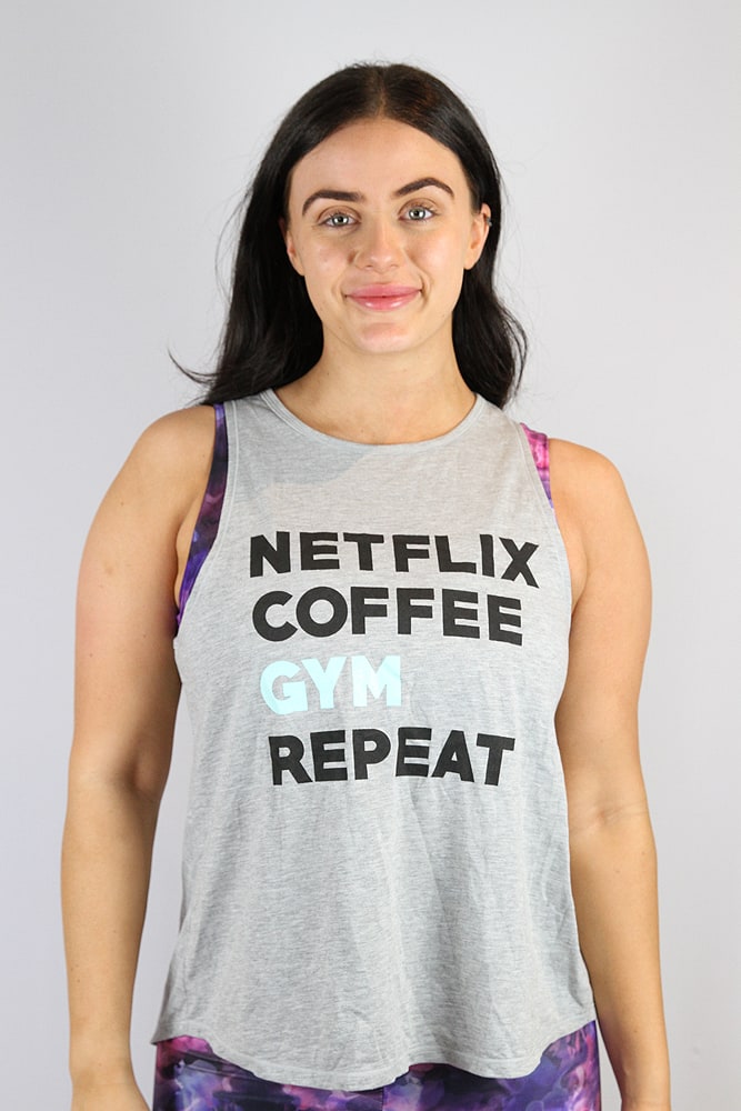 Rarr Designs Netflix, Coffee, Gym, Repeat Cross back Tank GREY MARLE