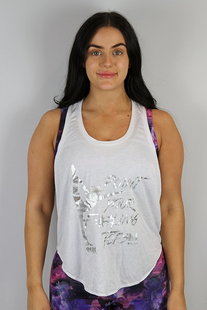 Rarr Designs Point your F#*king toes Twist Back Tank WHITE