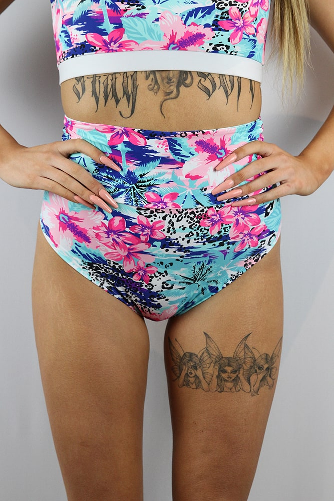 Rarr Designs Hibiscus SUPER High Waisted BRAZIL Scrunchie Bum Shorts