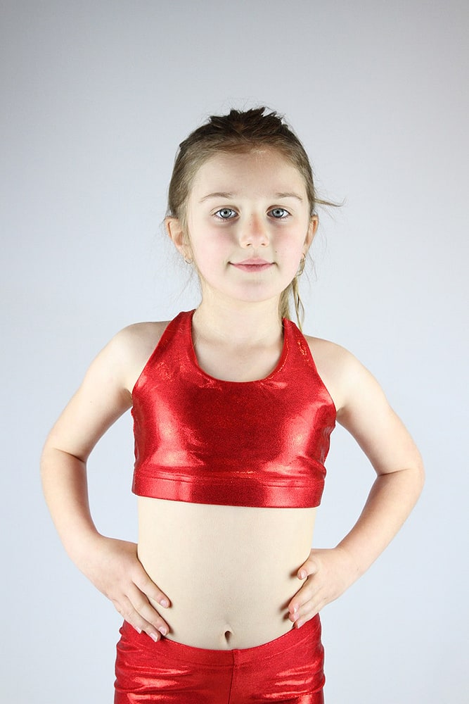 Red Sparkle Crop Top Sports Bra Youth Girls