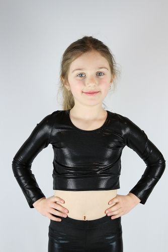 Black Sparkle Long Sleeve Crop Top Youth Girls 