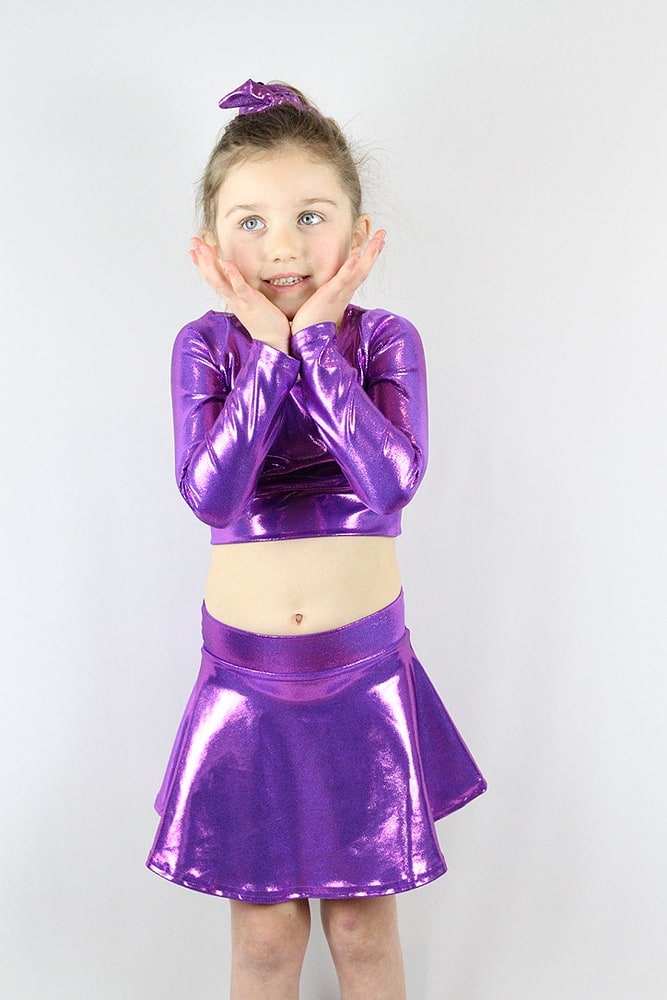 Purple Sparkle Long Sleeve Crop Top Youth Girls