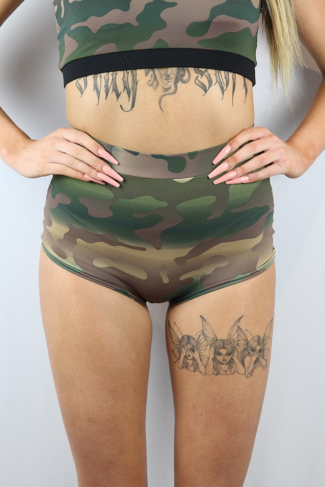 Rarr Designs Camouflage High Waist Cheeky Shorts