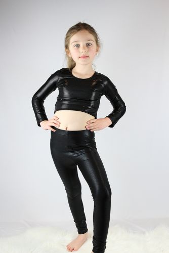 (Buy) Black Sparkle Long Sleeve Crop Top Youth Girls | RARR Designs