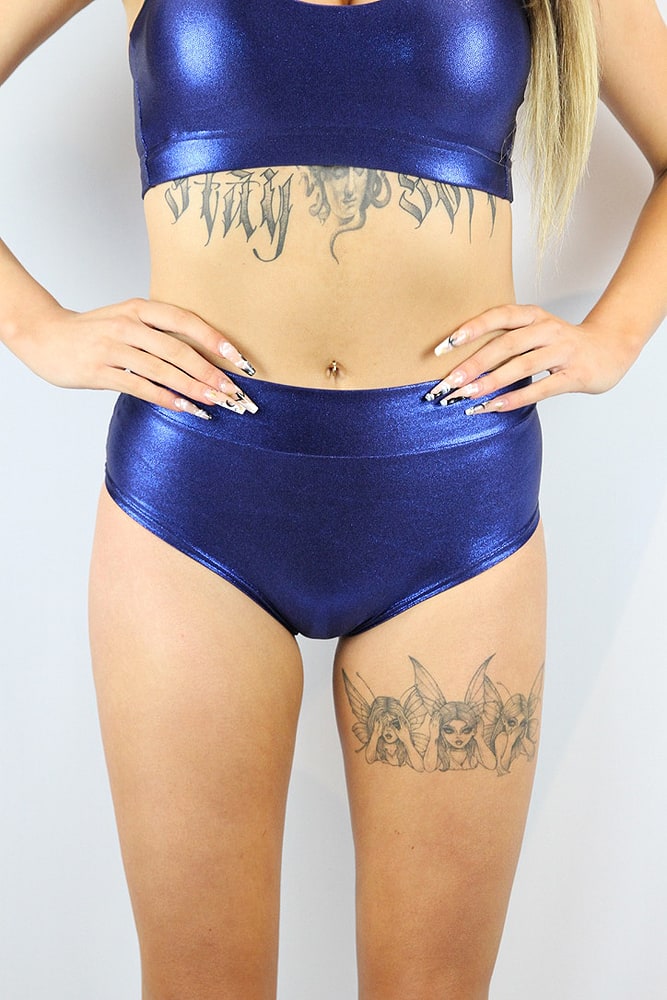 Rarr designs Navy Sparkle High Waisted BRAZIL Scrunchie Bum Shorts