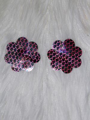 Rarr Designs Flower fish scales Nipple Pasties Metallic Black/Pink