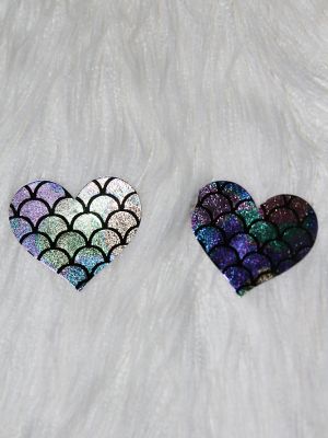 Rarr Designs Heart fish scales Nipple Pasties Silver Rainbow
