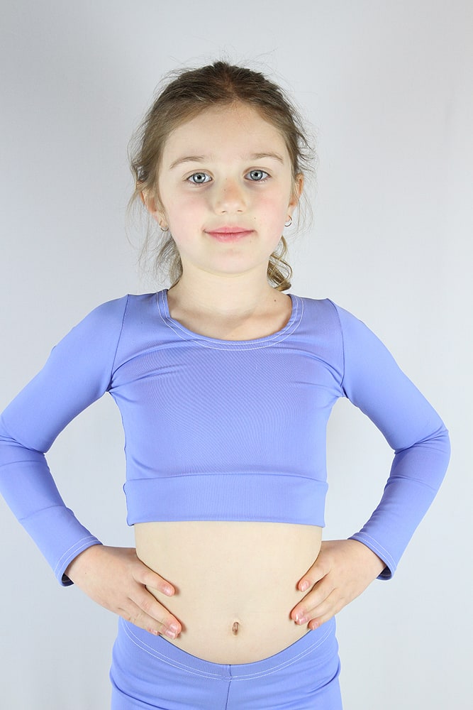 KFCT Kids Girls Shiny FOIL Dance Stretchy Gymastics Ballet Sports Crop Top 