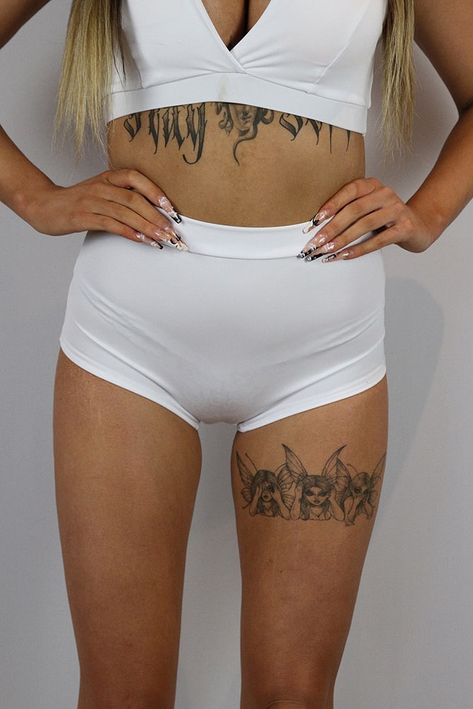Rarr designs Matte White High waisted Cheeky Bum Shorts