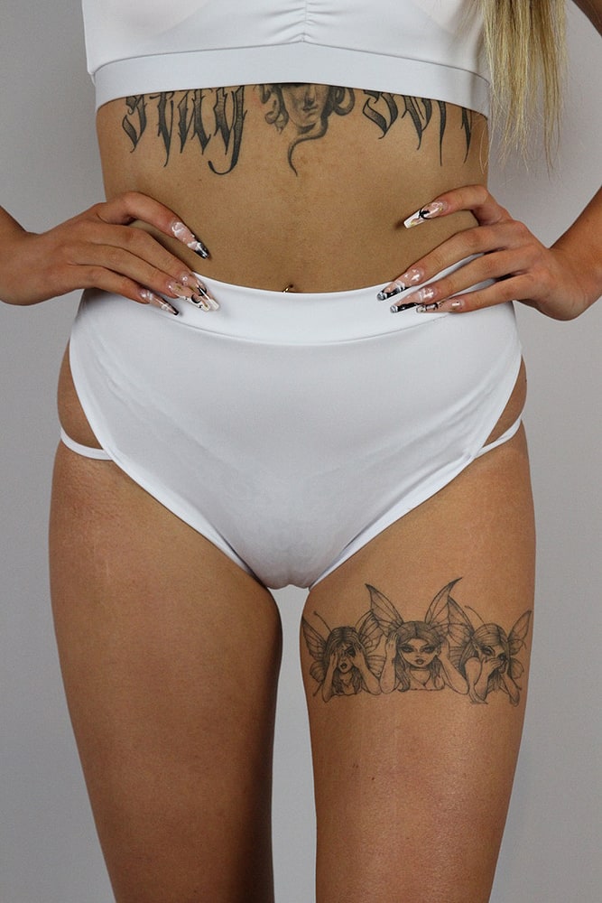 Rarr designs Matte White Strap High Cut BRAZIL Scrunchie Bum Shorts