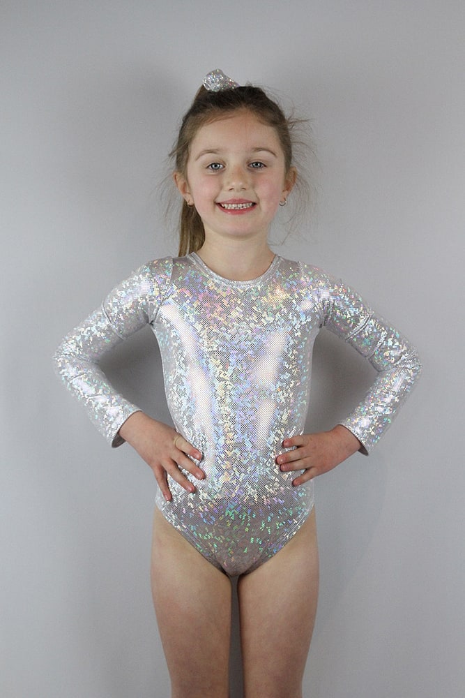 White Sparkle Leotard/One Long Sleeve Piece Youth Girls