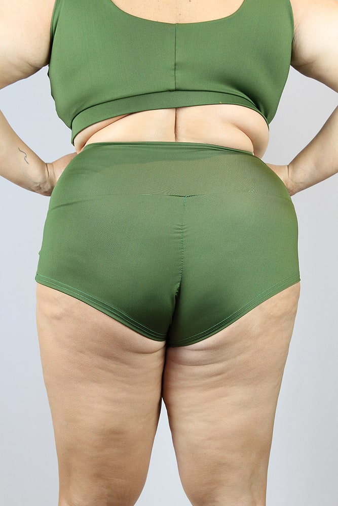 Olive High Waisted BRAZIL Scrunchie Bum Shorts - Plus Size
