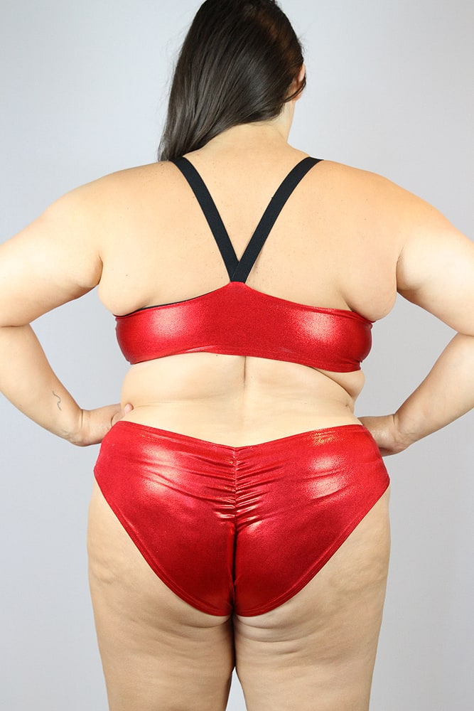 Red Sparkle Side Cut Out One Piece Leotard Bodysuit - Plus Size