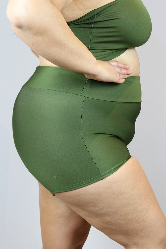 Olive High Waisted Cheeky Shorts - Plus Size