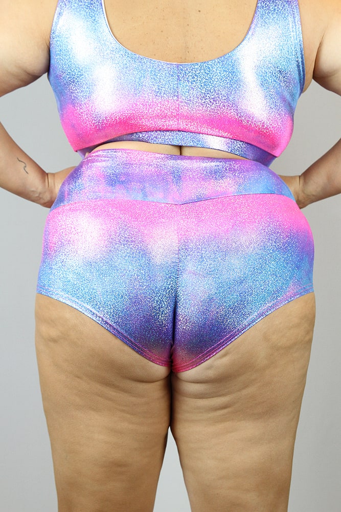 Candy Sparkle High Waisted BRAZIL Scrunchie Bum Shorts - Plus Size