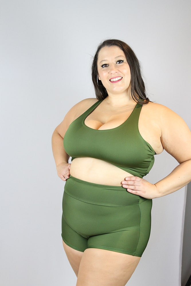 Olive High Waisted Cheeky Shorts - Plus Size