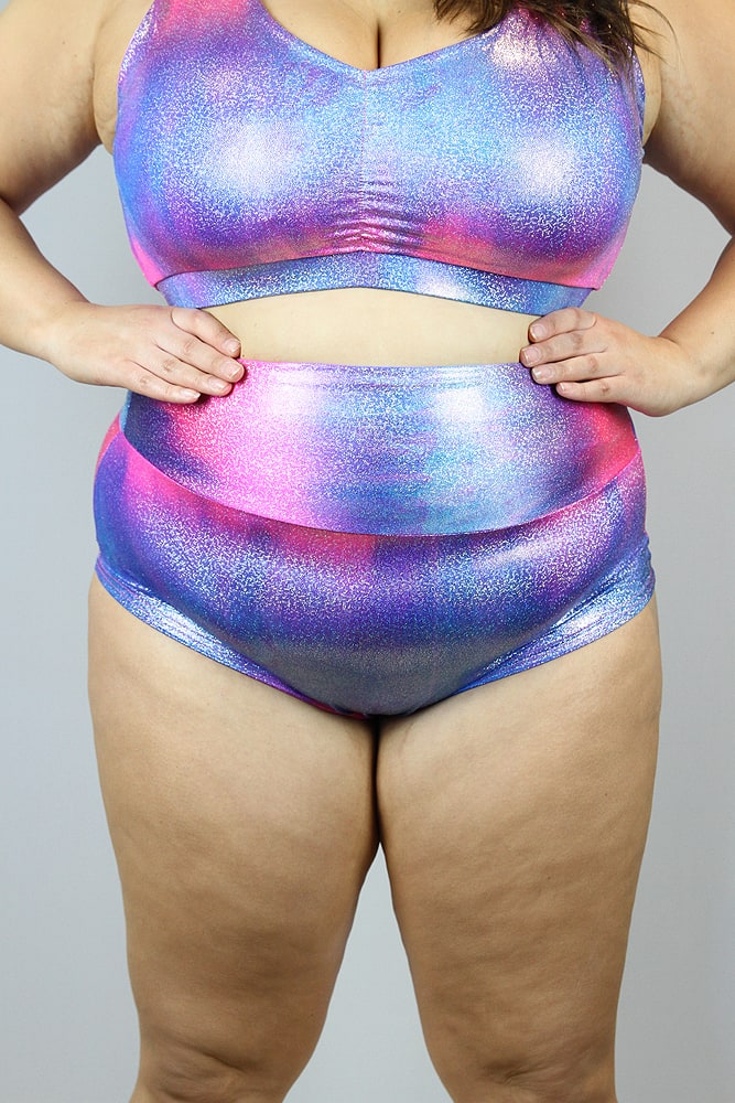 Candy Sparkle High Waisted BRAZIL Scrunchie Bum Shorts - Plus Size