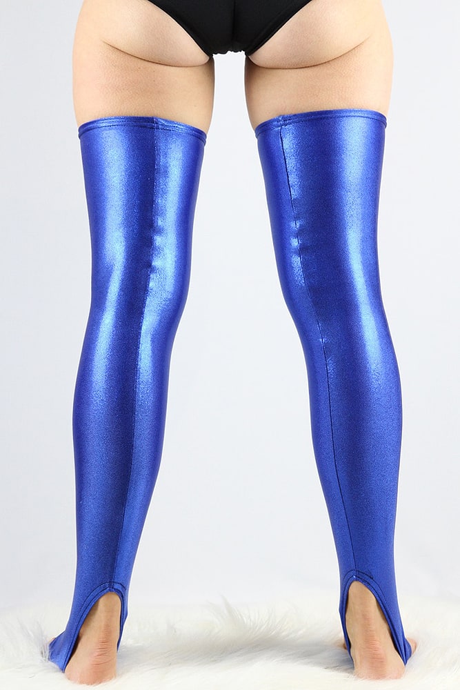 Royal Blue Sparkle Extra long Stirr-up Spandex Legwarmers/ Knee High Socks